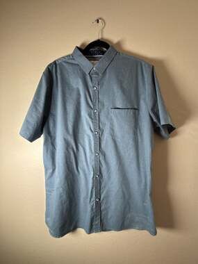 Craft + Flow Mens Short Sleeve Button Up Shirt Dark Blue Textured
